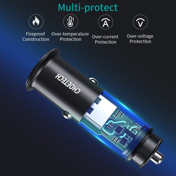 Choetech TC0006 Dual USB-A / USB-C PD3.0 30w Car Charger