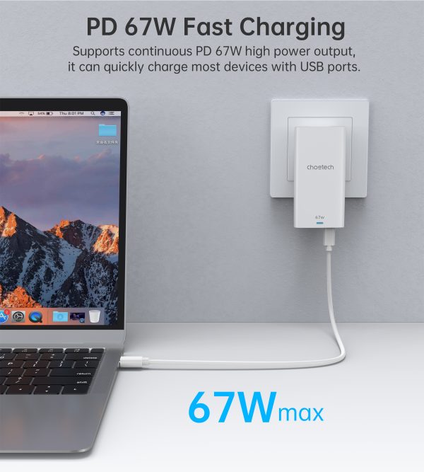 Choetech PD6011 67W GAN Ultrathin A+C Wall Charger White