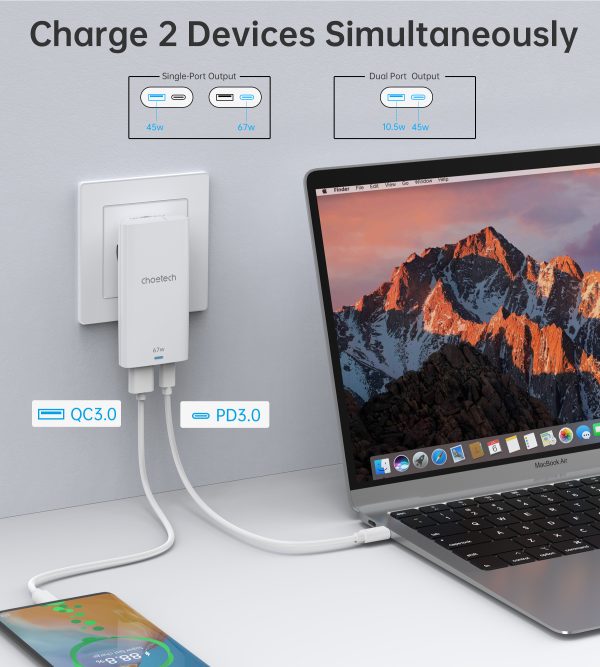 Choetech PD6011 67W GAN Ultrathin A+C Wall Charger White