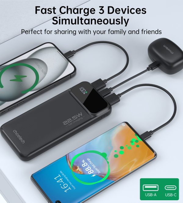 Choetech B728 PD22.5W Dual USB-A+Type-C Power bank 10000mAh
