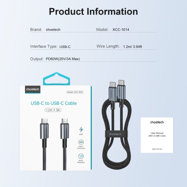 Choetech XCC-1014 PD 60W USB-C to USB-C 1.2m Cable