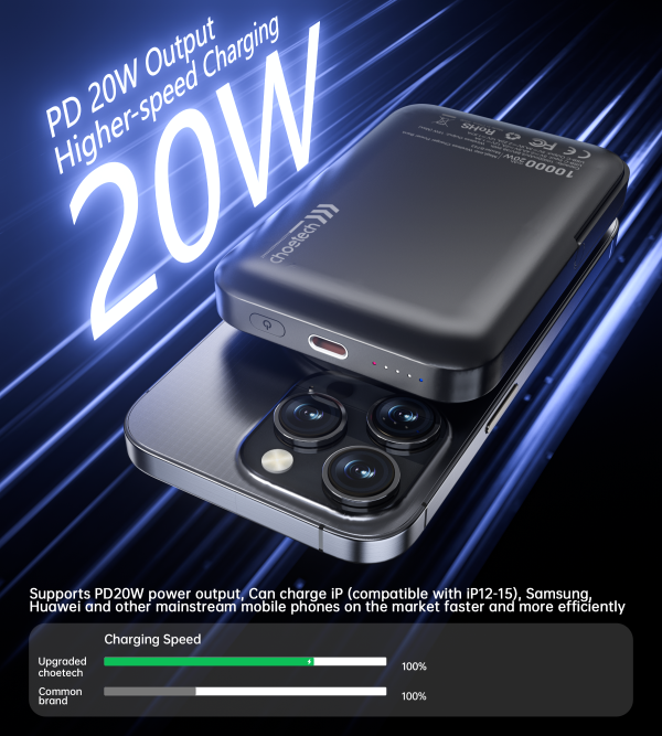 Choetech B743 10000mAh Magnetic Wireless PD20W Power Bank Black