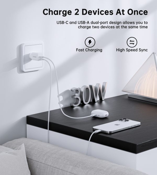 Choetech PD5012 NexGen Mini PD30W GAN A+C Wall Charger White