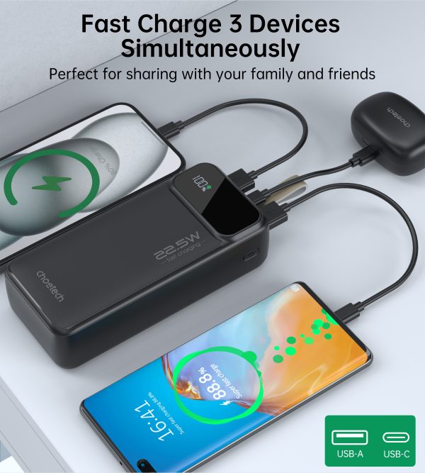 Choetech B730 PD22.5W Dual USB-A+Type-C Power bank 30.000mAh Digital Screen
