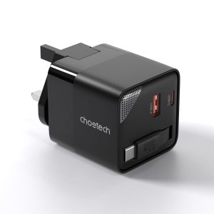 Choetech PD6091 NexGen PD65W GaN Wall Charger with Retractable Cable Black