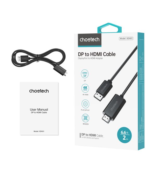 XDH01-4 Choetech XDH01 DP to HDMI კაბელი (DisplayPort-იდან HDMI-ზე)