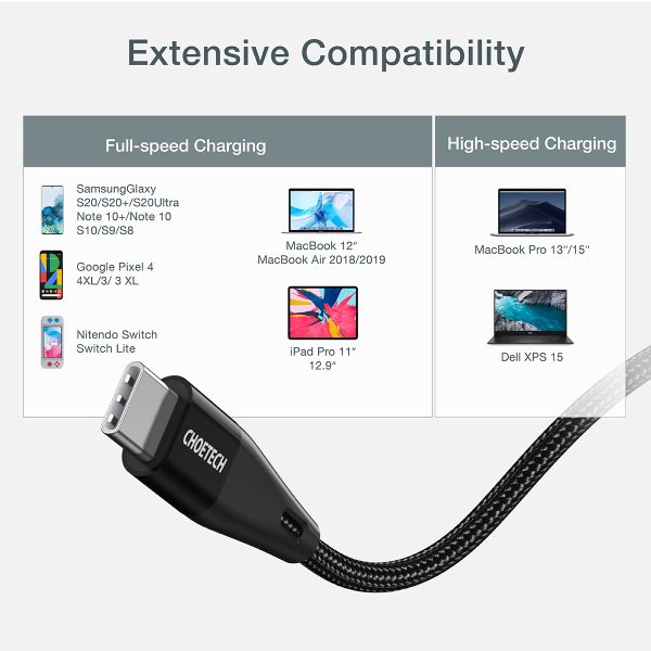 Choetech XCC‑1008‑BK USB‑C to USB‑C კაბელი