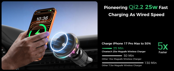 A-01 Choetech T233-G Qi2.2 25W Magnetic Car Cooler – შავი